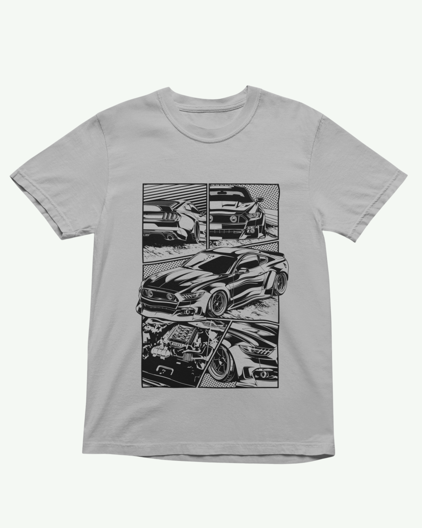 Camiseta Mustang branca e cinza