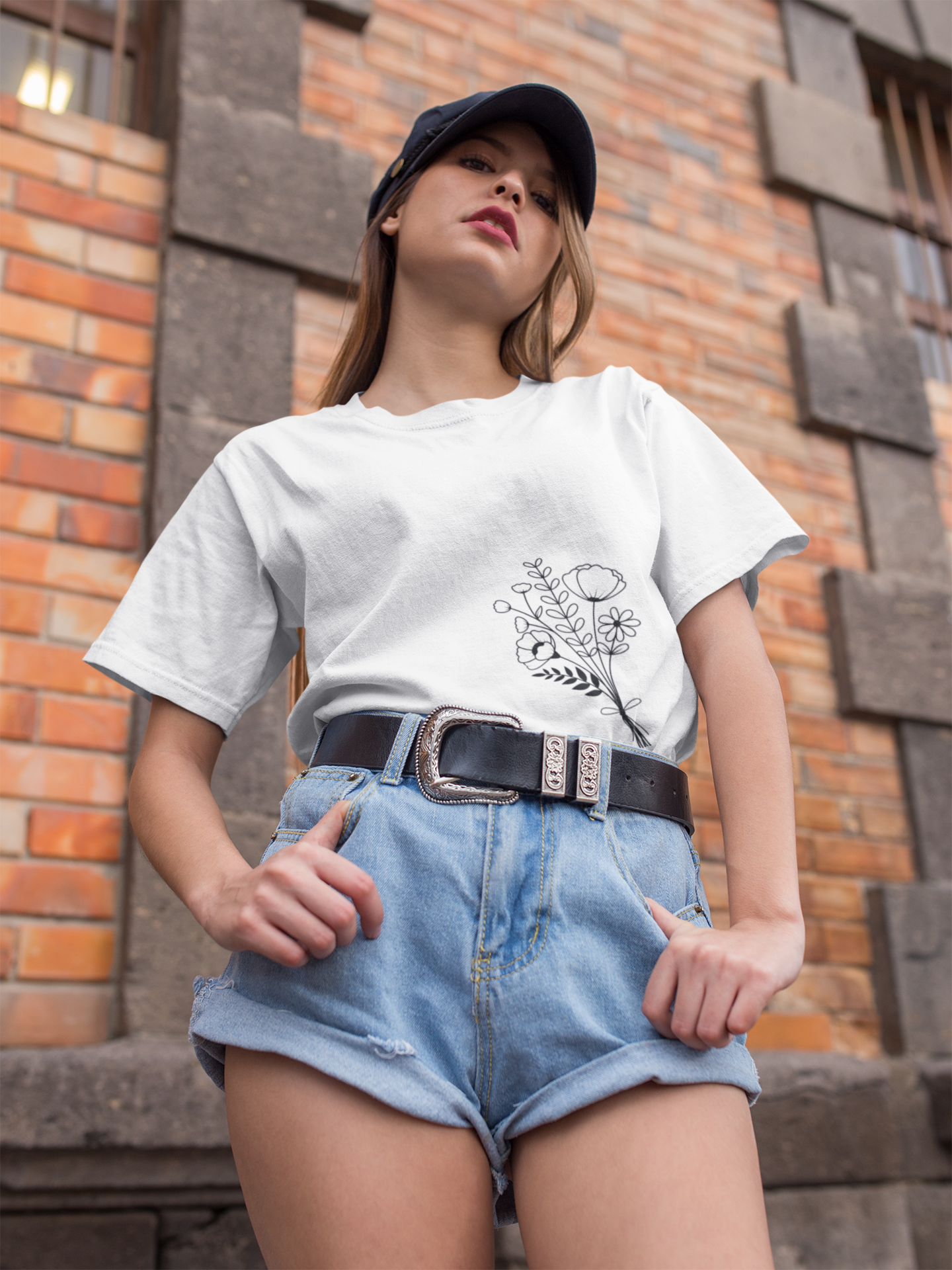 CAMISETA FEMININA RAMO DE FLOR