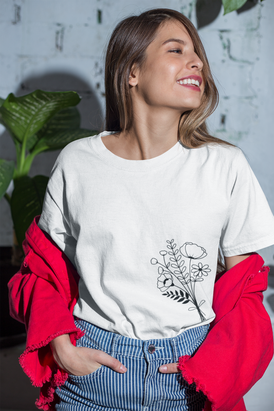 CAMISETA FEMININA RAMO DE FLOR